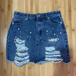 Forever 21 Pearl Denim Mini Skirt